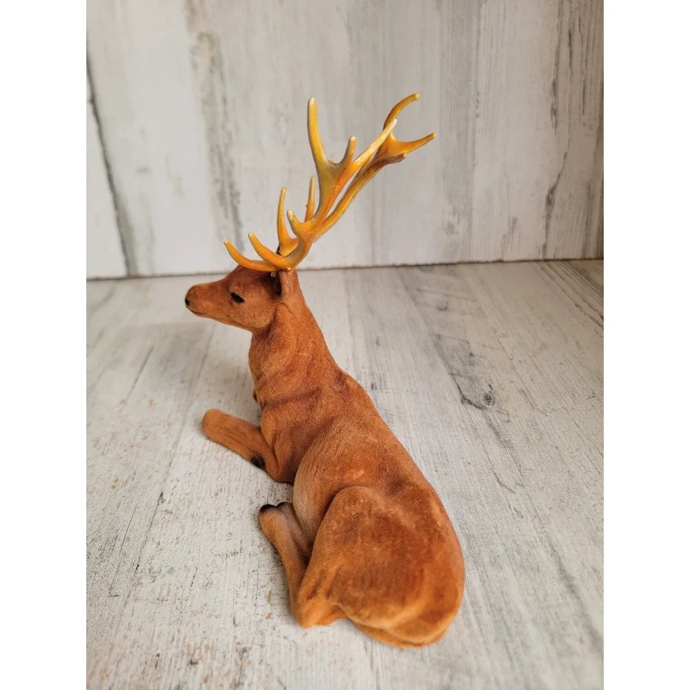 Vintage flocked reindeer laying buck Xmas unique fawn antler home decor
